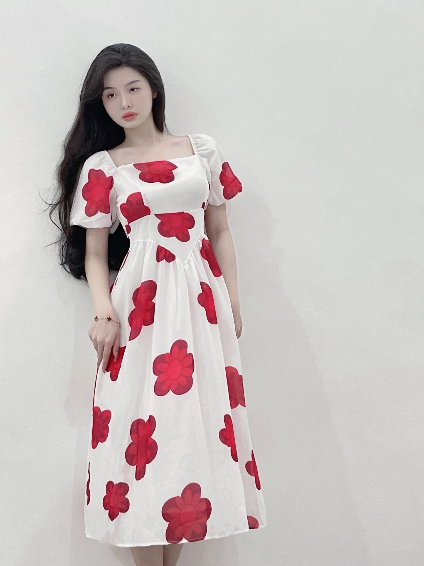 FLORAL PRINT PUFF SLEEVES DRESS