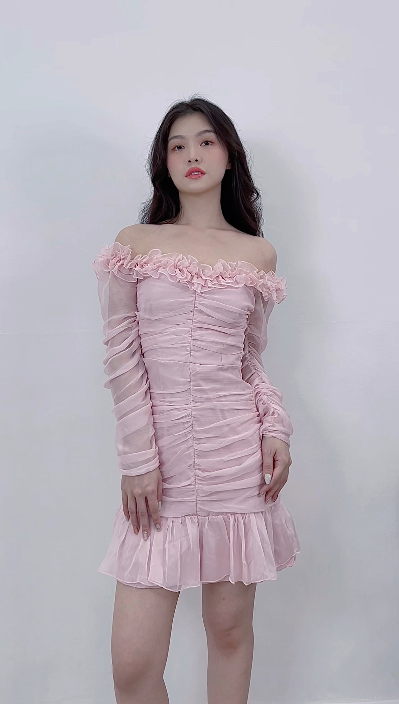 PINK RUFFLED DRESS OFF SHOULDER