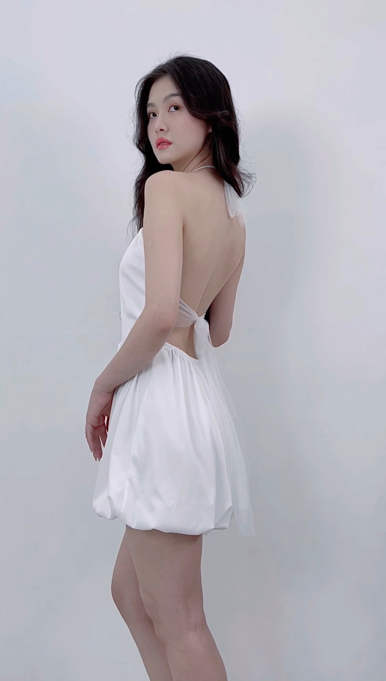 MESH NECK TIE DRESS