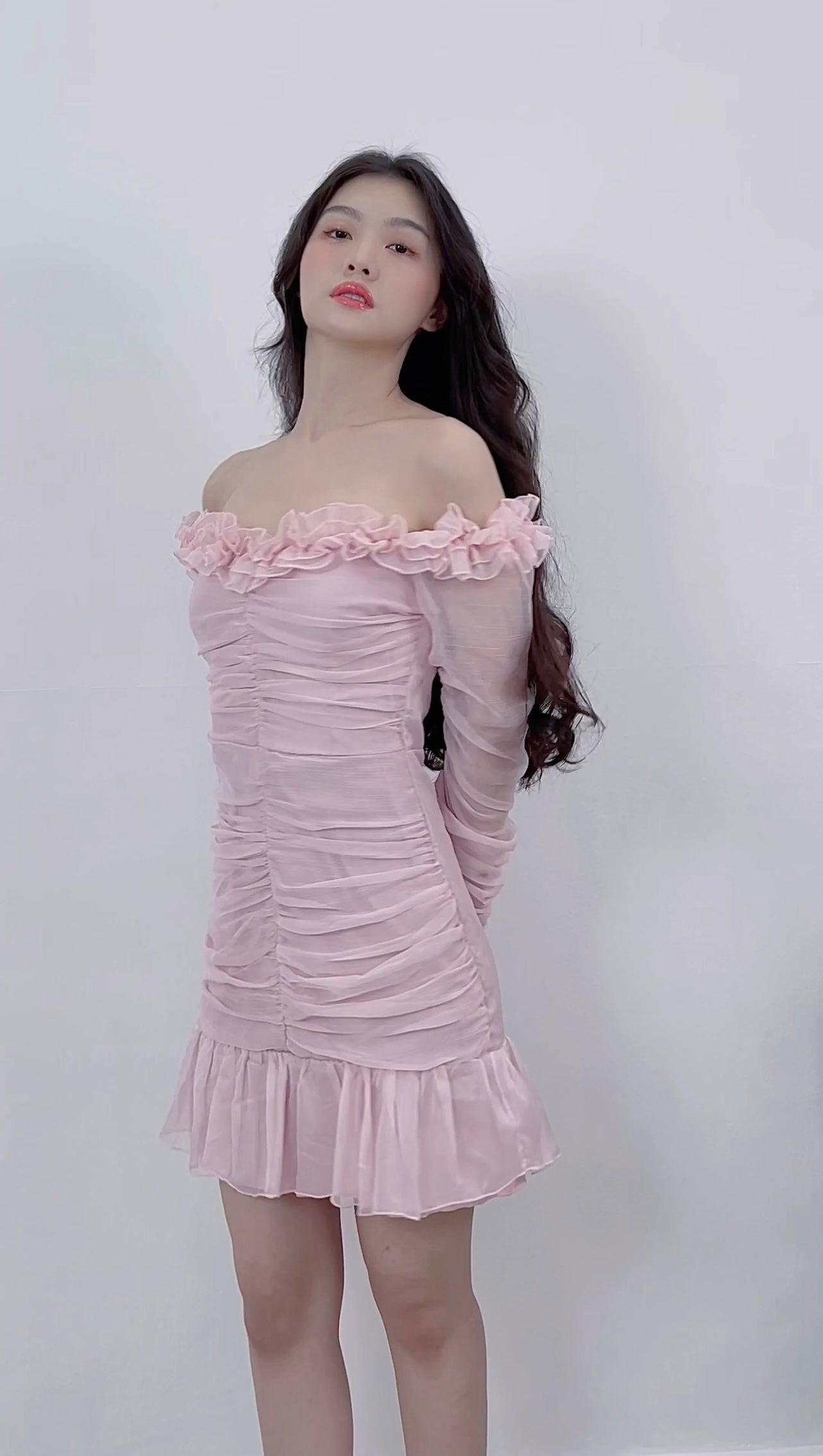 PINK RUFFLED DRESS OFF SHOULDER