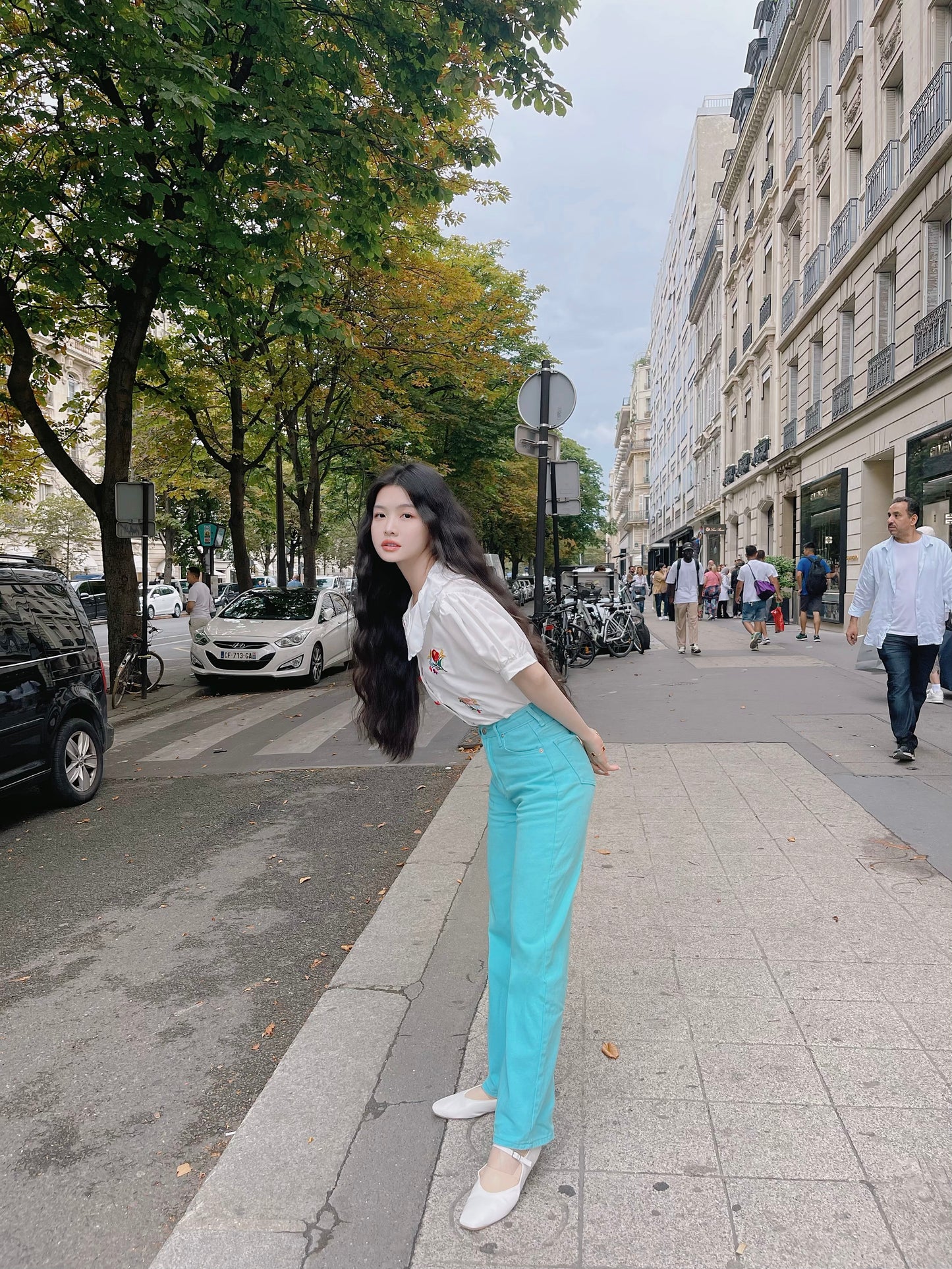 KOREA TIFFANY BLUE HIGH-WAISTED PANTS