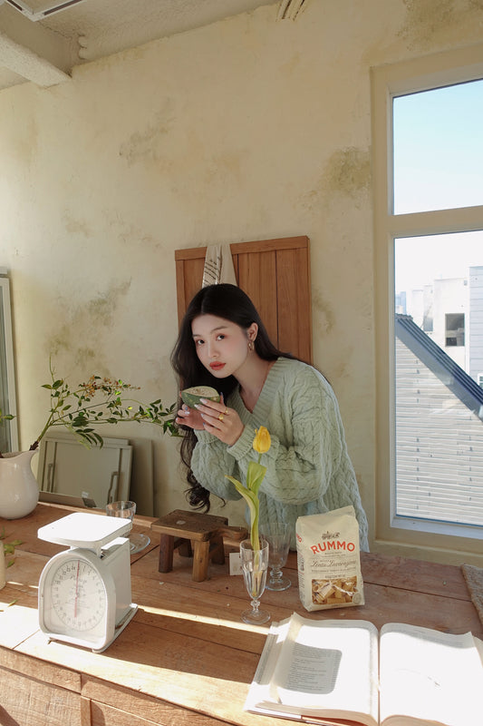 MINT GREEN TWIST KNIT SWEATER