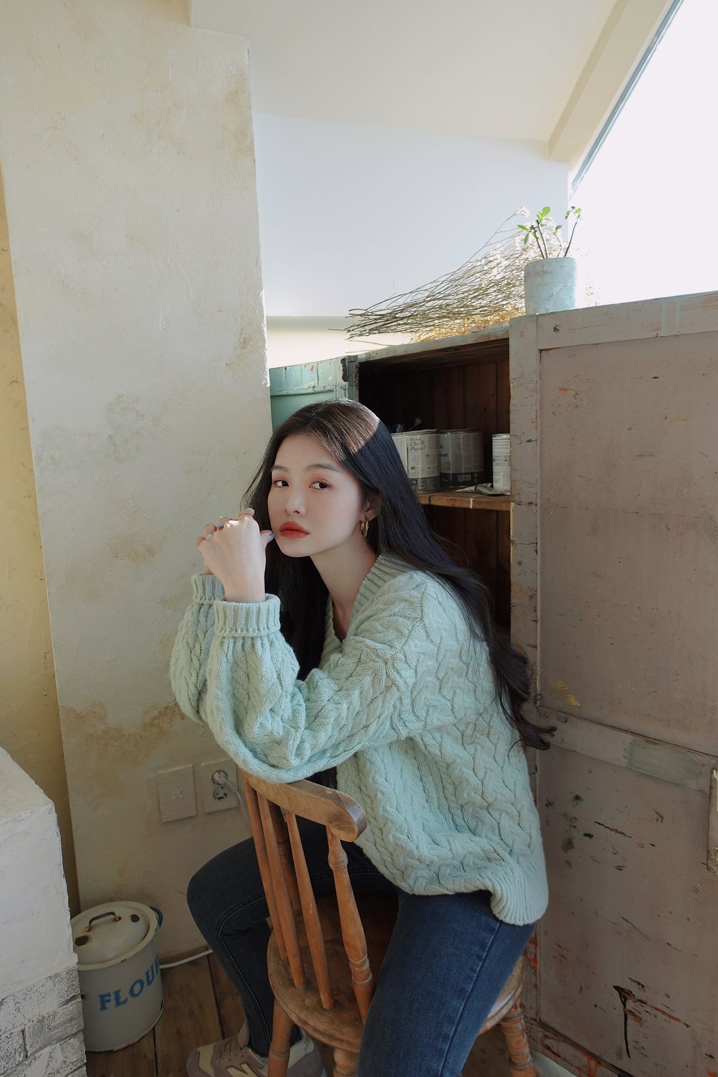 MINT GREEN TWIST KNIT SWEATER