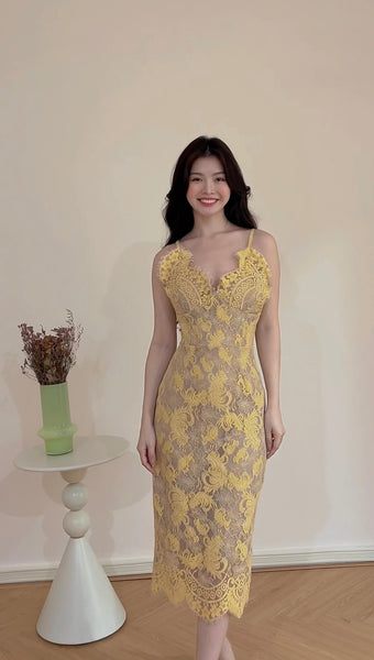 LACE MIDI YELLOW DRESS