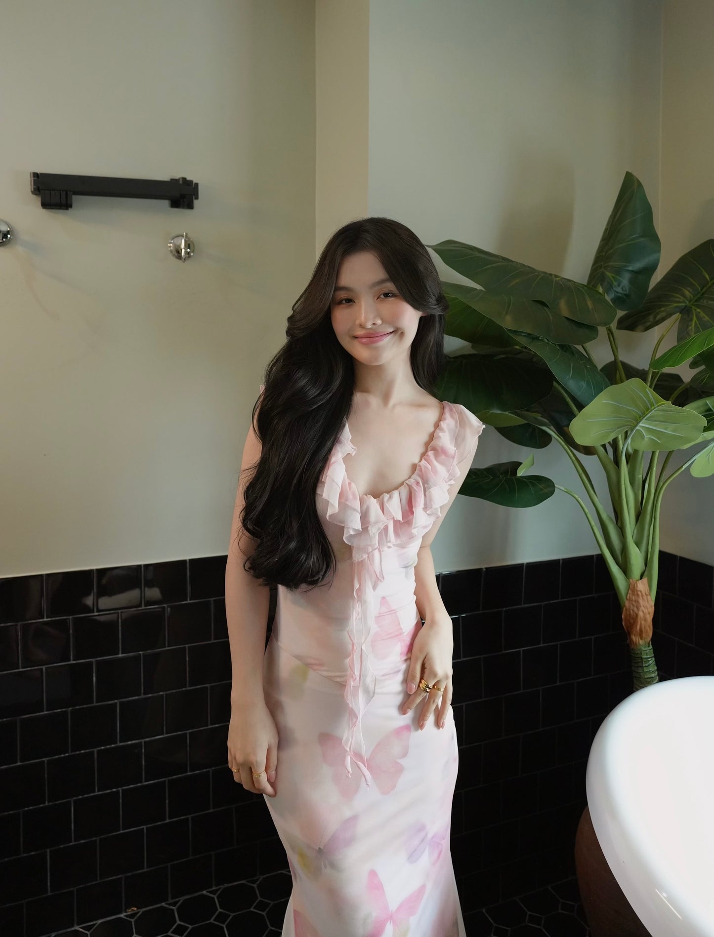 MERMAID PINK BUTTERFLY PRINT MAXI DRESS