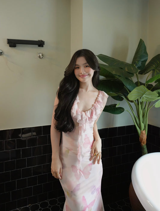 MERMAID PINK BUTTERFLY PRINT MAXI DRESS