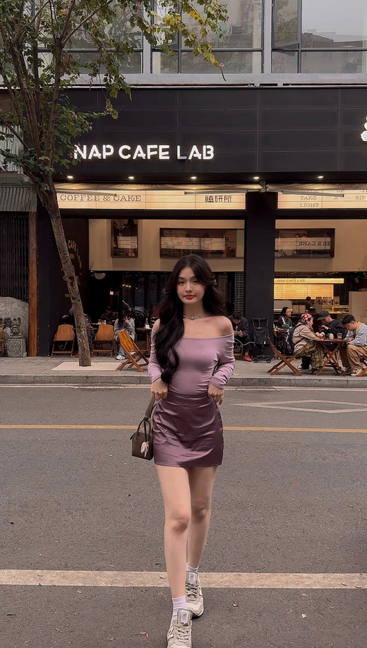SATIN PURPLE MINI SKIRT PANTS