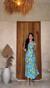 LEMON PRINTED BLUE LONG DRESS