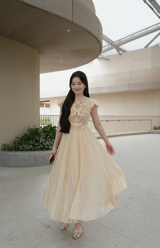 EMBROIDERED TEXTURED MAXI DRESS