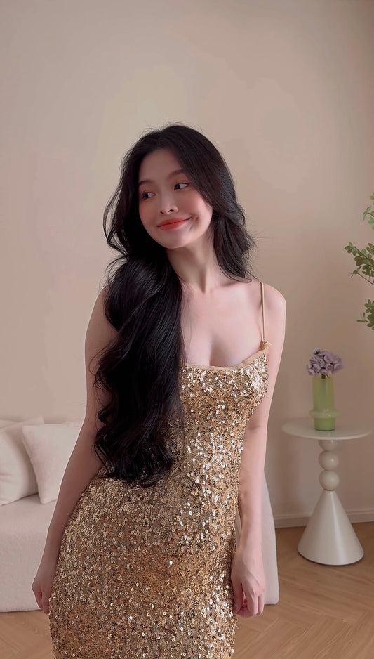 GOLD SEQUINS LONG DRESS