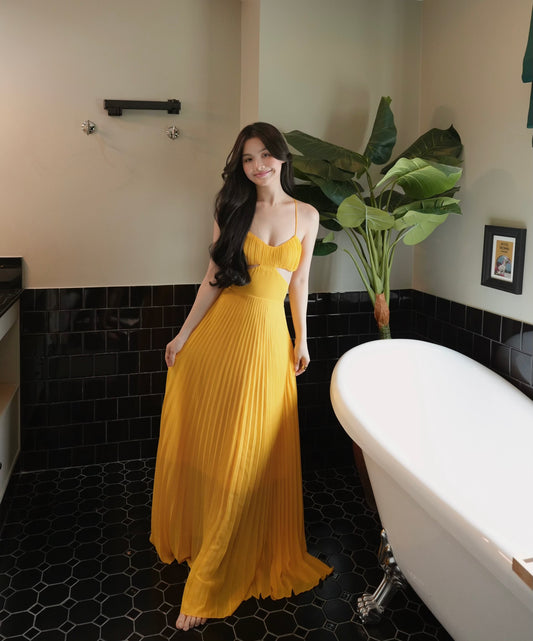 YELLOW CUT-OUT VACATION MAXI DRESS