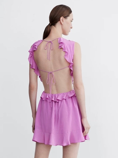 BACKLESS RUFFLED DRESS