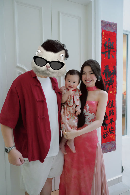 RED SATIN PEARL EMBROIDERED BABY CHEONGSAM BCSC002