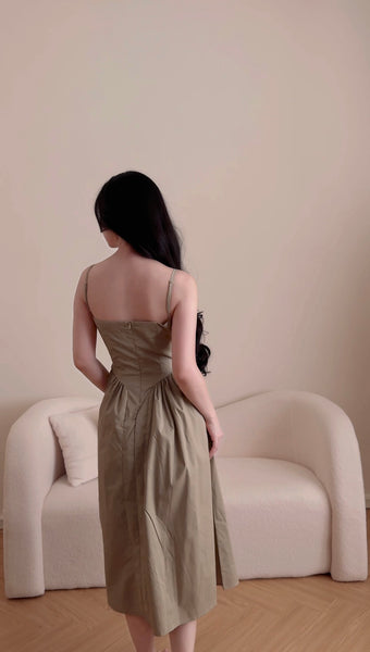 KHAKI A-LINE DRESS