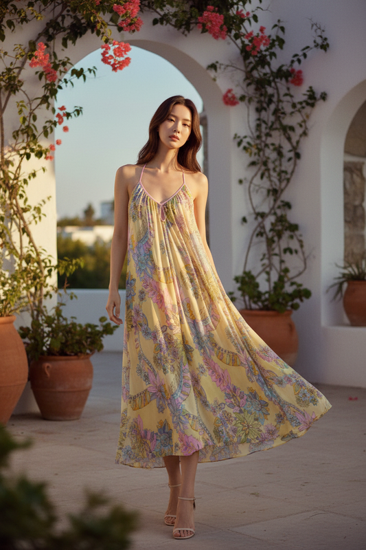 PRINTED CROSS-BACK MAXI DRESS