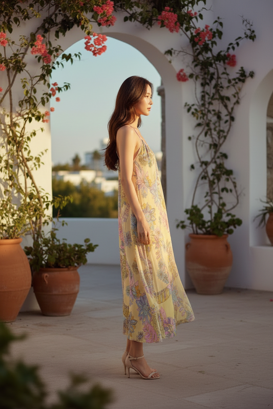 PRINTED CROSS-BACK MAXI DRESS