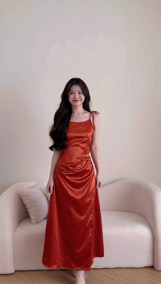 ORANGE SATIN LONG DRESS