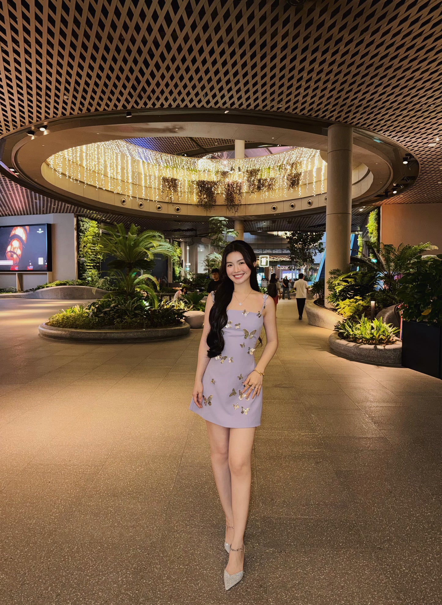 PURPLE BUTTERFLY APPLIQUÉ MINI DRESS