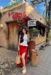 RED RUFFLED LONG SKIRT