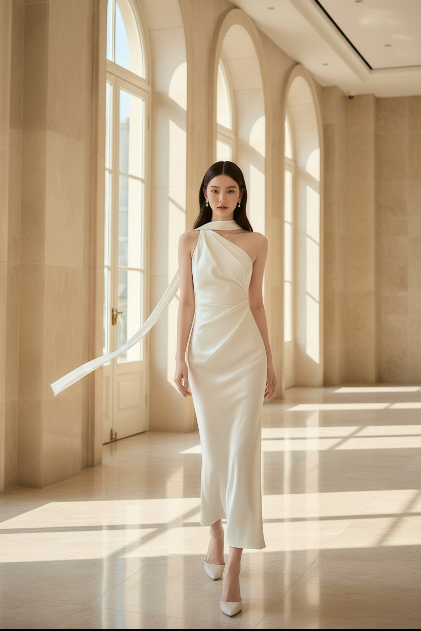 IVORY SATIN MAXI DRESS
