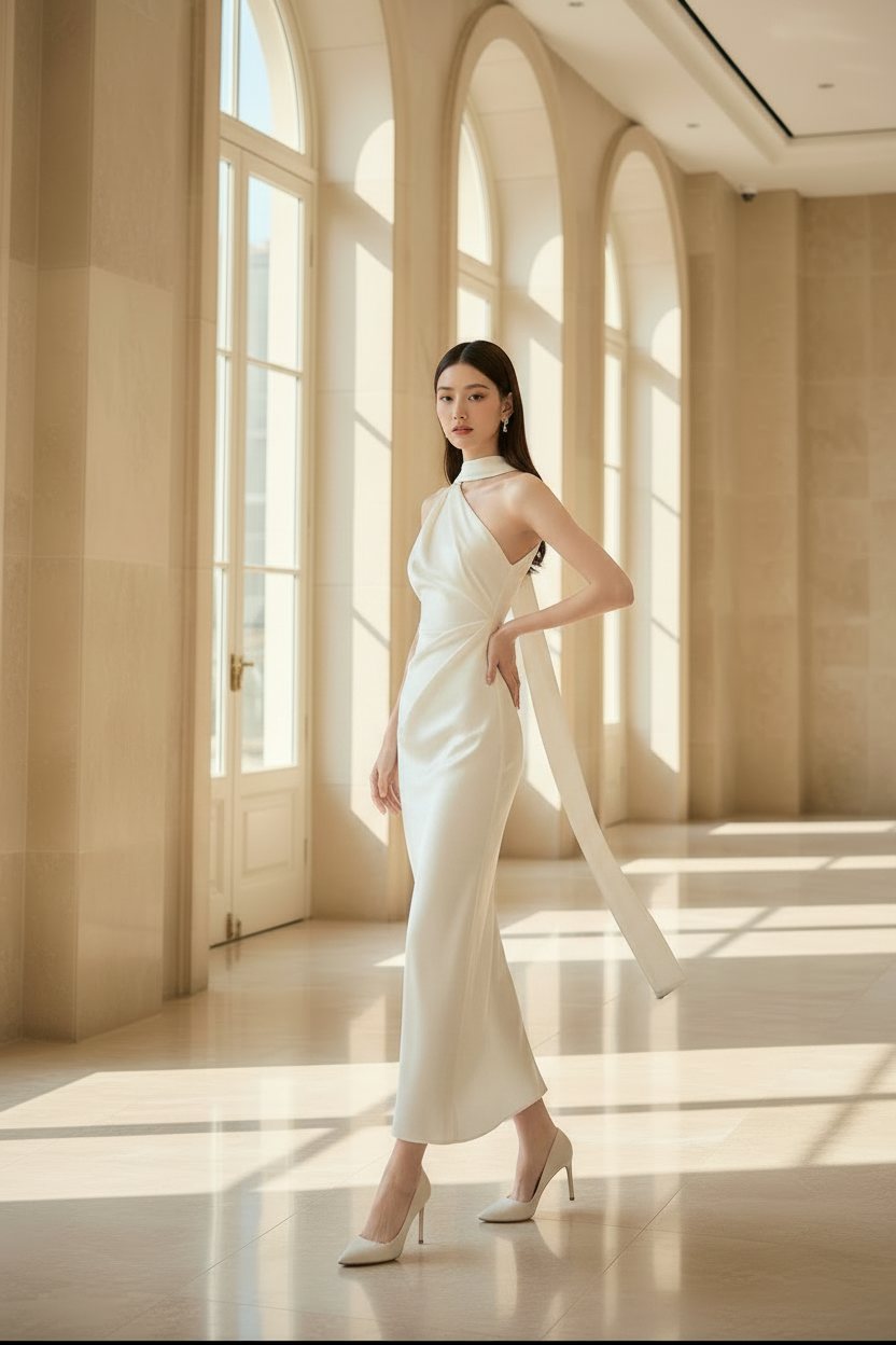 IVORY SATIN MAXI DRESS