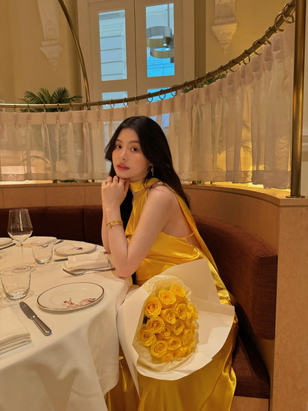 SILK YELLOW ROSE LONG DRESS