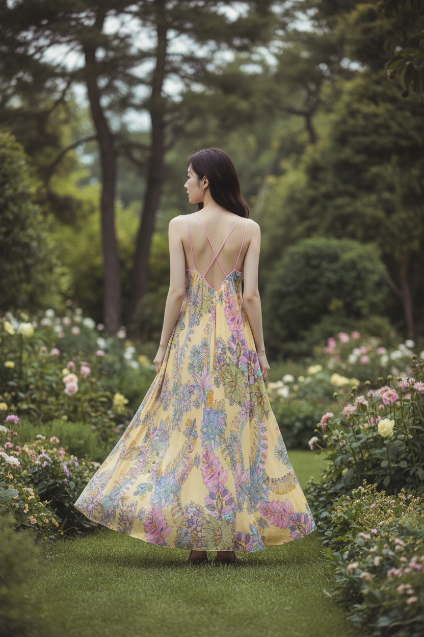 PRINTED CROSS-BACK MAXI DRESS