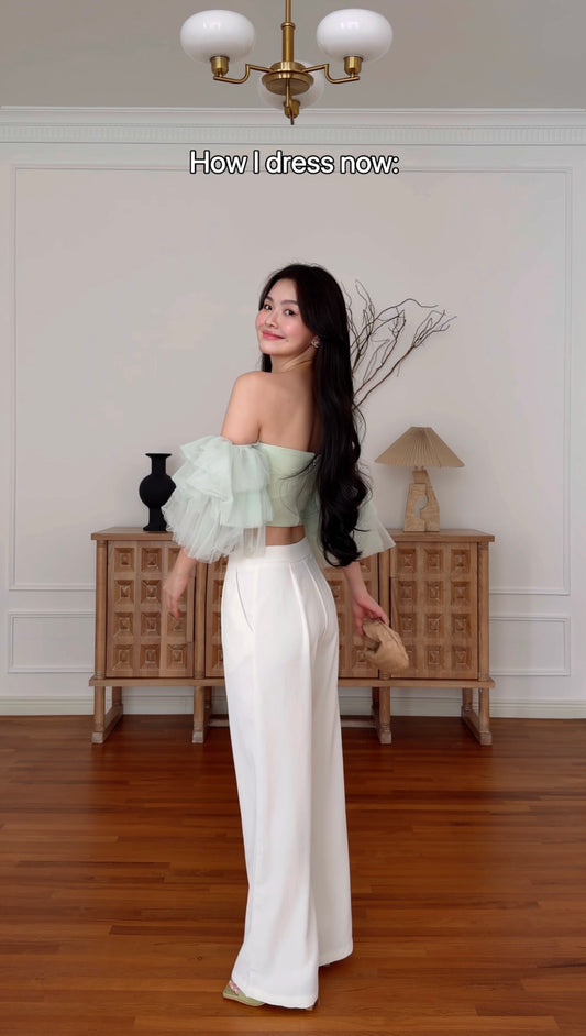 GREEN GARDEN TULLE SLEEVE TOP