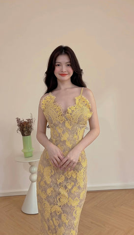 LACE MIDI YELLOW DRESS