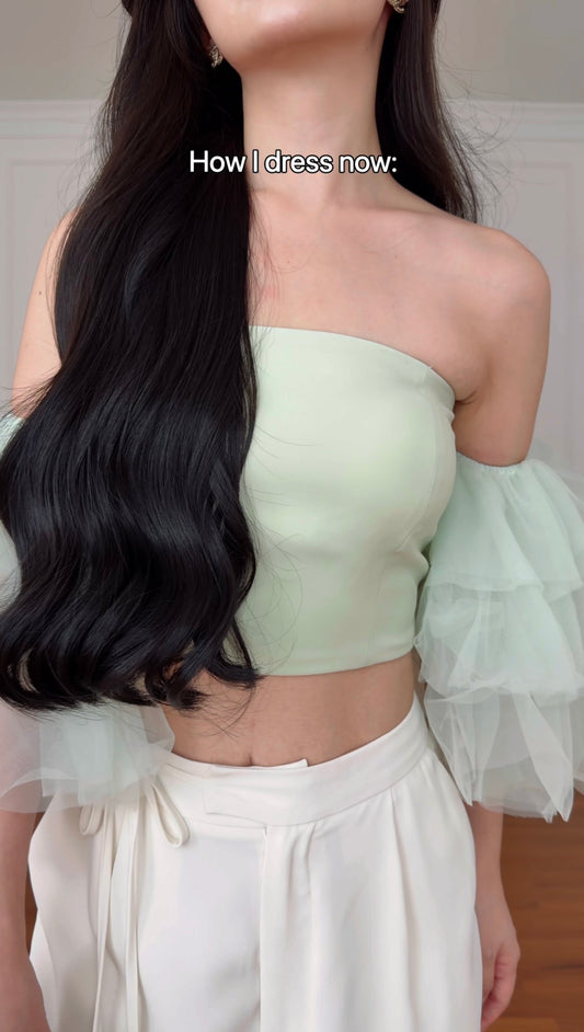 GREEN GARDEN TULLE SLEEVE TOP