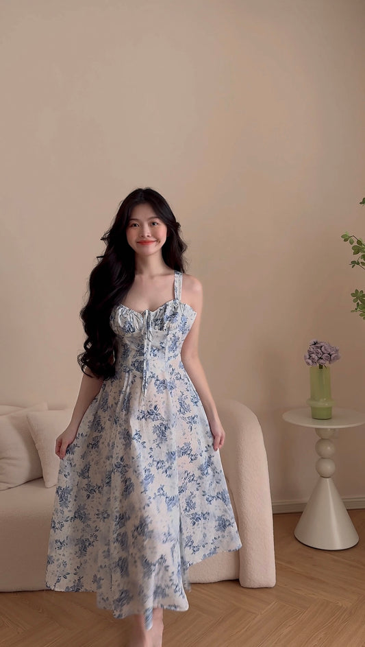 DIOR BLUE FLORAL PRINTED DRESS