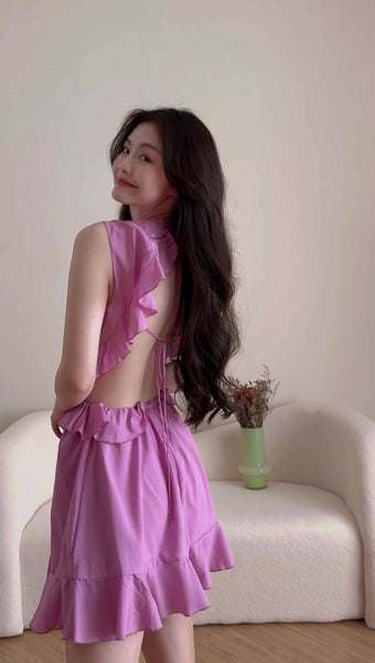 BACKLESS RUFFLED DRESS