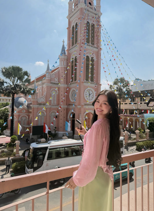 FRENCH SATIN LACE TRIM LONG SKIRT