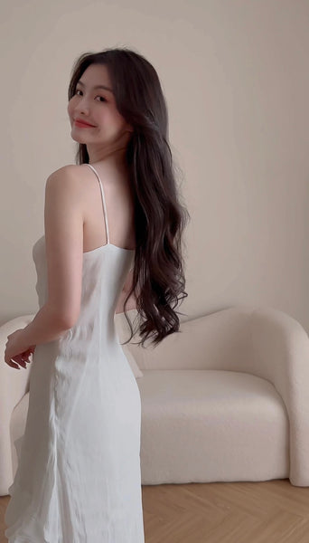 WHITE RUFFLED MIDI DRESS