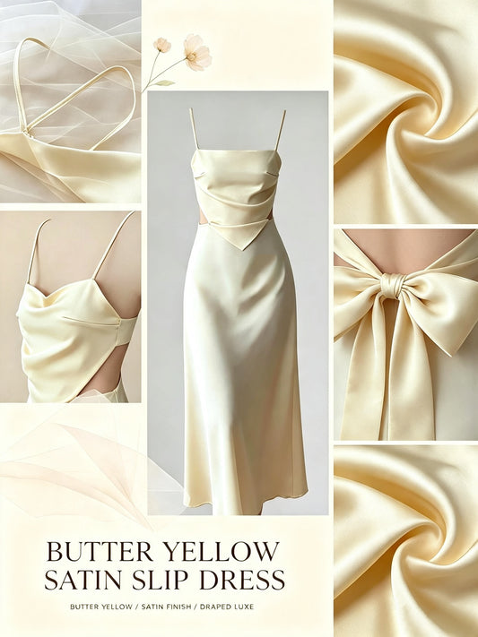 BUTTER YELLOW SATIN SLIP DRESS