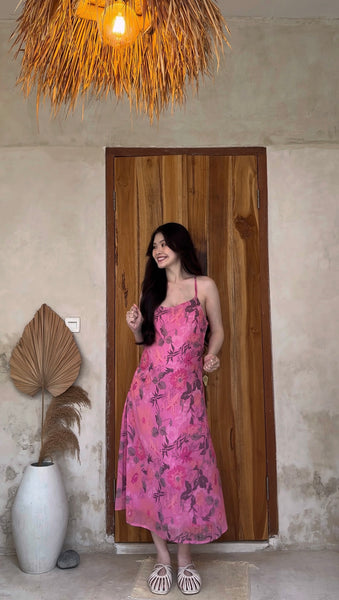 PINK FLORAL LONG DRESS