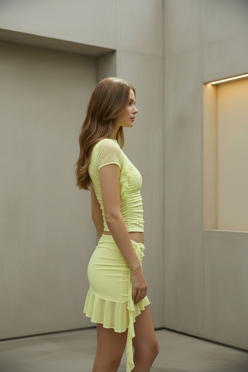 YELLOW RUFFLE TOP & SKIRT SET