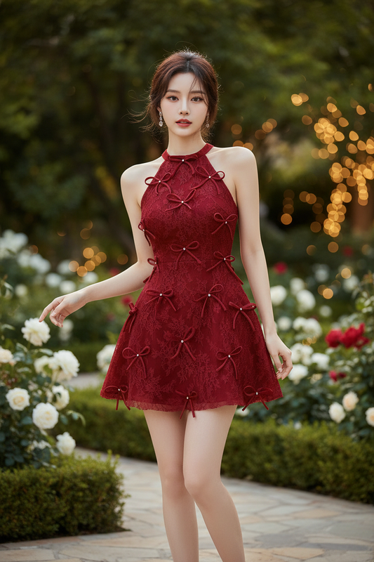 ELEGANT RED LACE MINI DRESS
