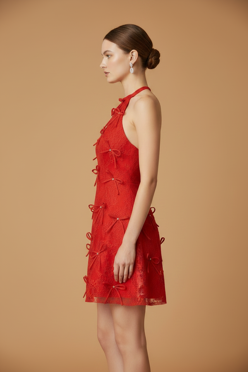 ELEGANT RED LACE MINI DRESS