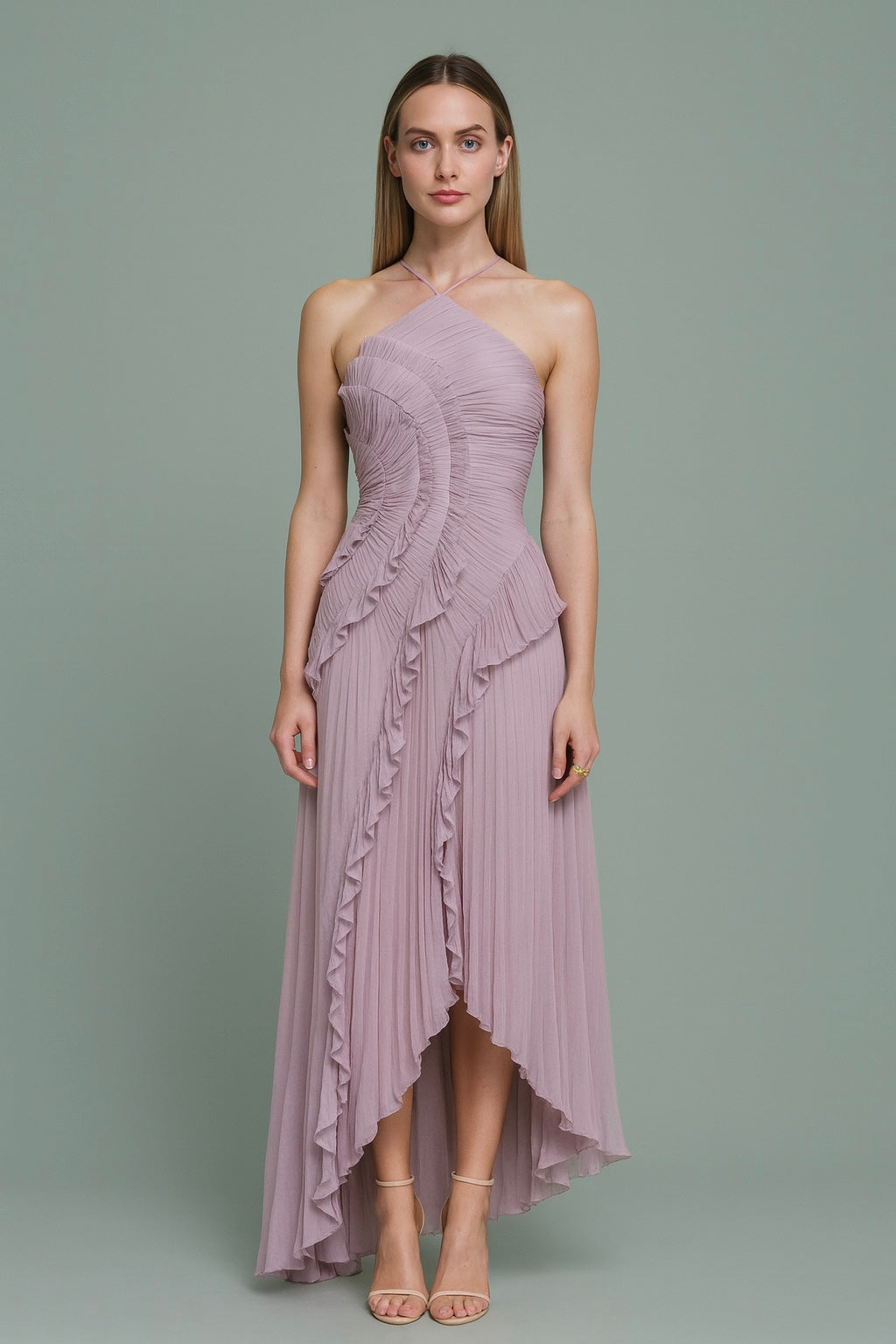 DUSTY LILAC PLEATED MAXI DRESS