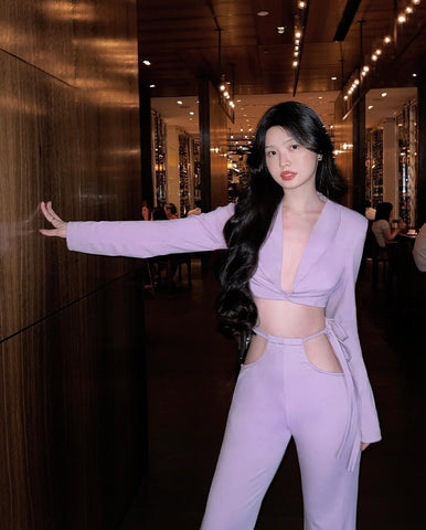 IRREGULAR PURPLE TWO PIECE SUITS TOP&LONG PANTS