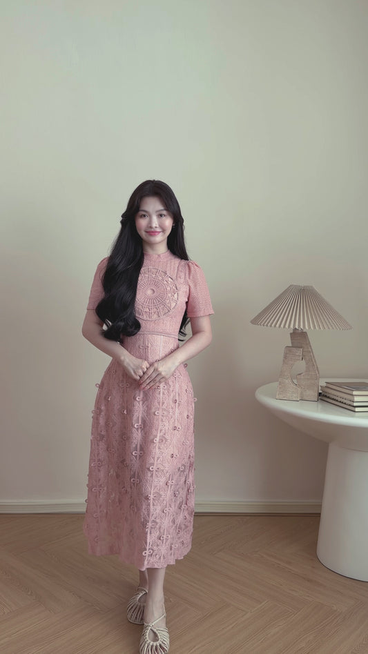 PINK WOVEN EMBROIDERED DRESS