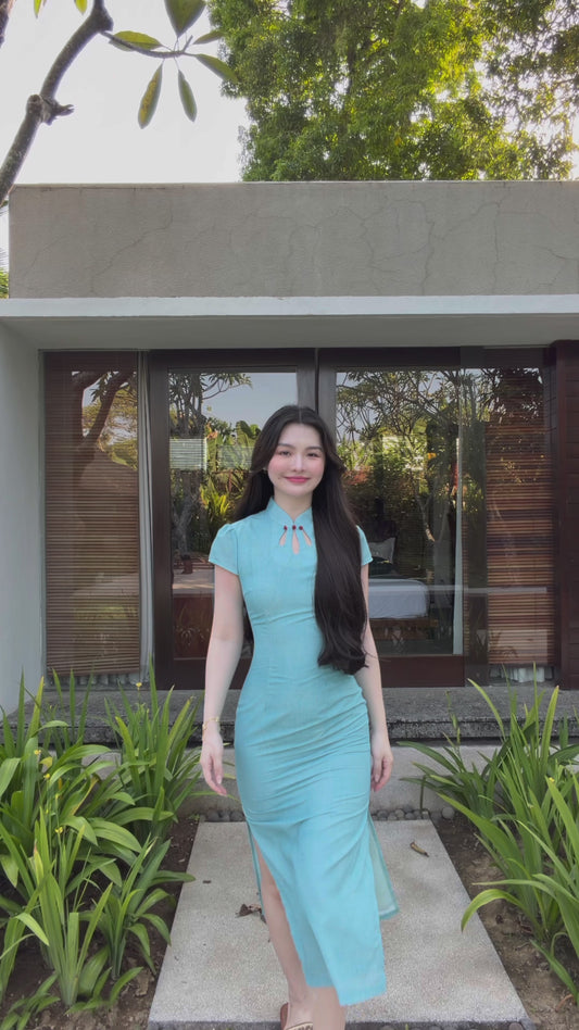 PURE GRACE LAKE BLUE LONG CHEONGSAM 玉洁冰清 SC1002