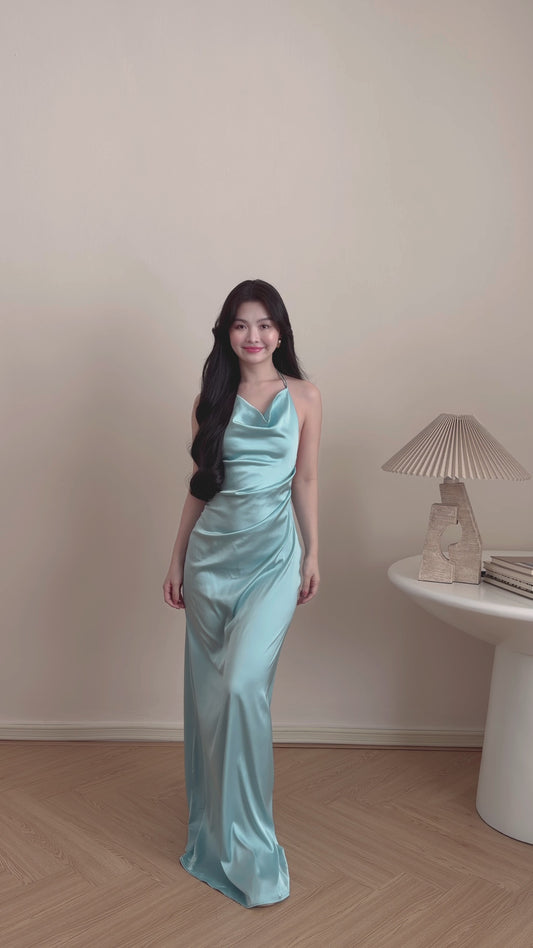 AQUA BLUE SATIN DRESS