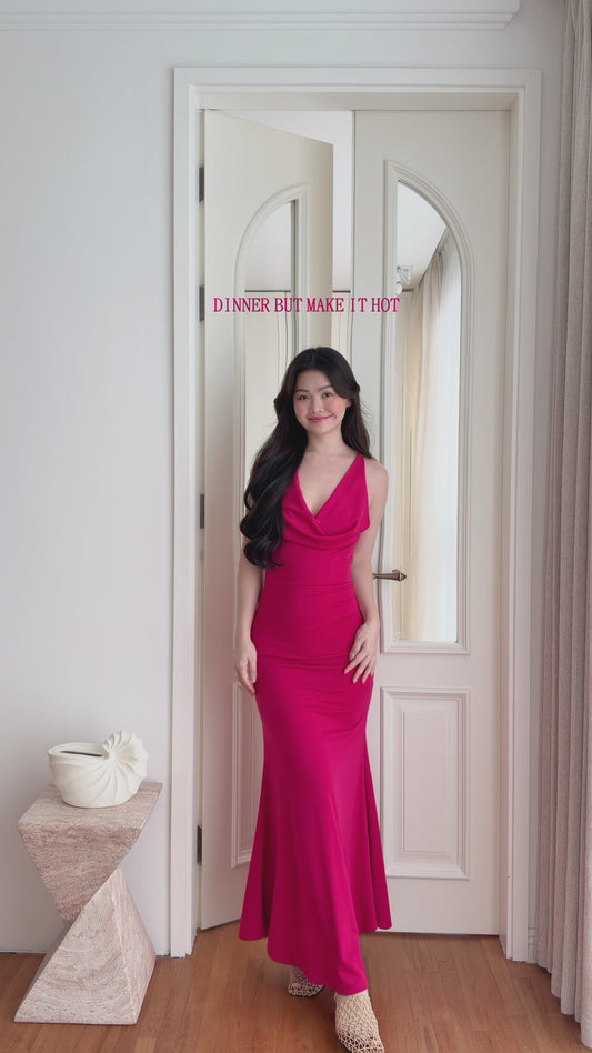 FUCHSIA CROSS-BACK MAXI DRESS