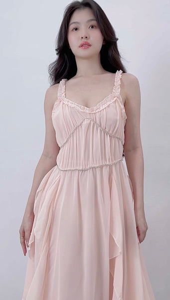 PINK RUFFLED LONG DRESS