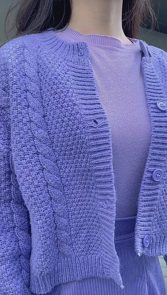 KOREA PURPLE TWIST KNIT CARDIGAN