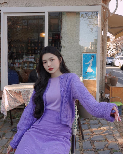 KOREA PURPLE TWIST KNIT CARDIGAN