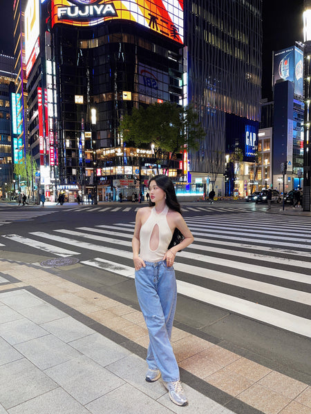 DENIM HIGH-WAISTED PANTS