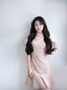 LACE CHEONGSAM DRESS LIGHT PINK